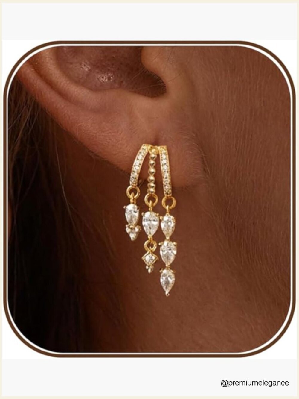 Dainty 14K Gold Plated Triple Huggie Hoop Drop Earrings Hypoallergenic Non